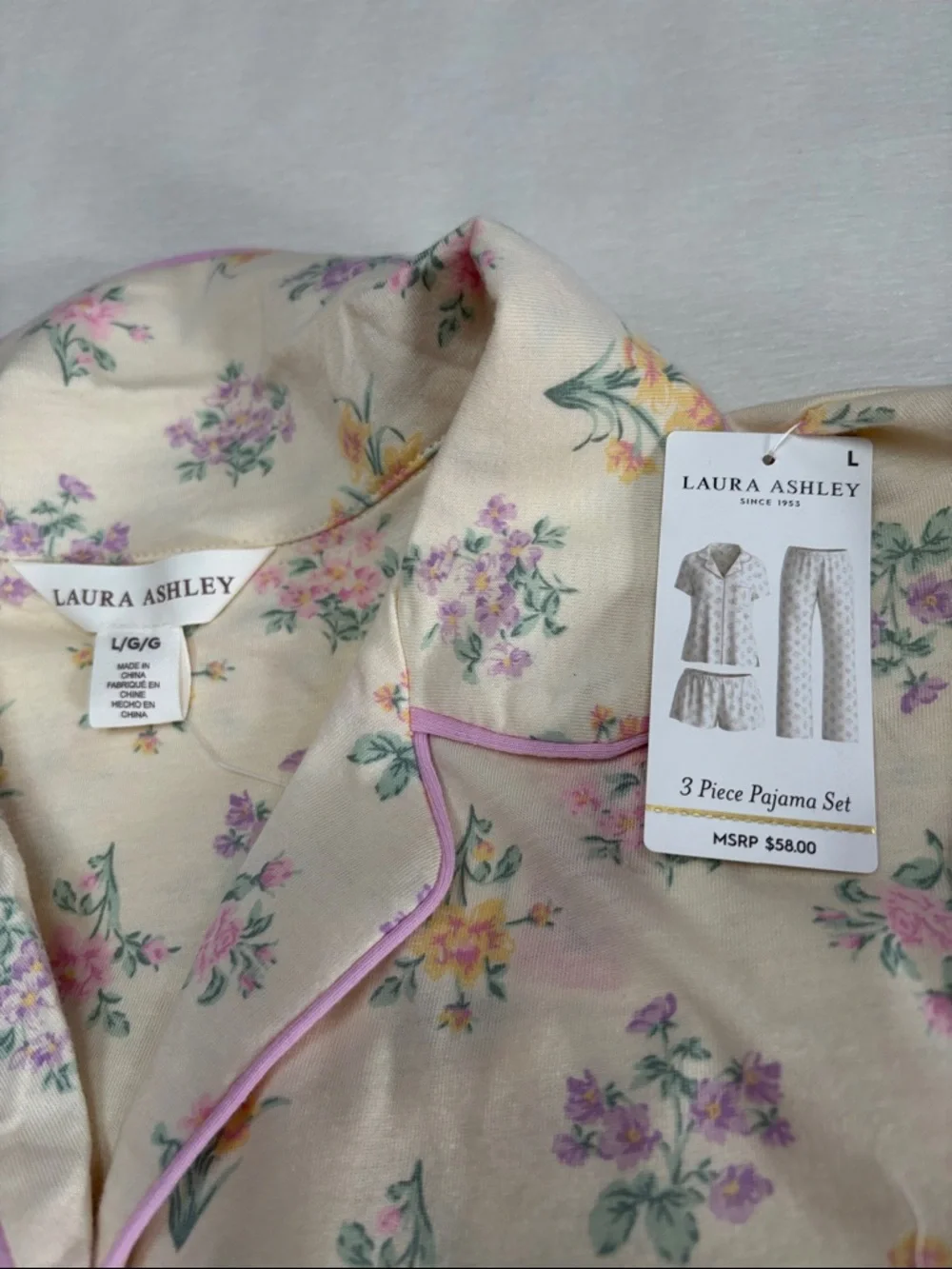 Laura Ashley Cotton Flower print Pajama Set - top, pants, shorts